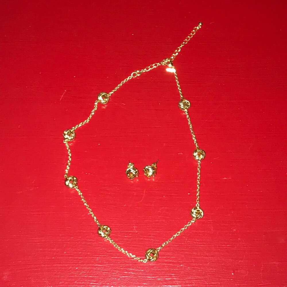 Vintage Avon Gold Love Knot Necklace & Earring Set